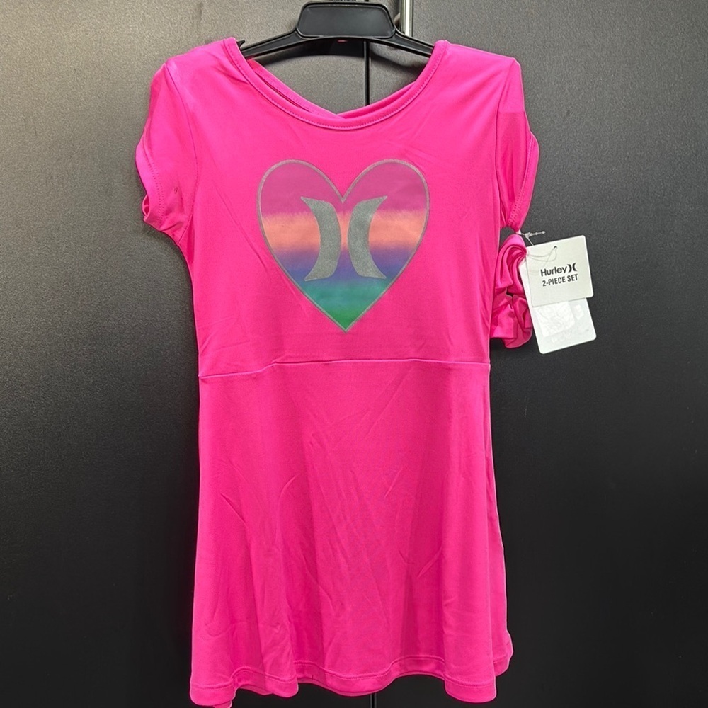 Hurley short sleeve,cross back detail, heart chest  logo, plus a hair scrunchie